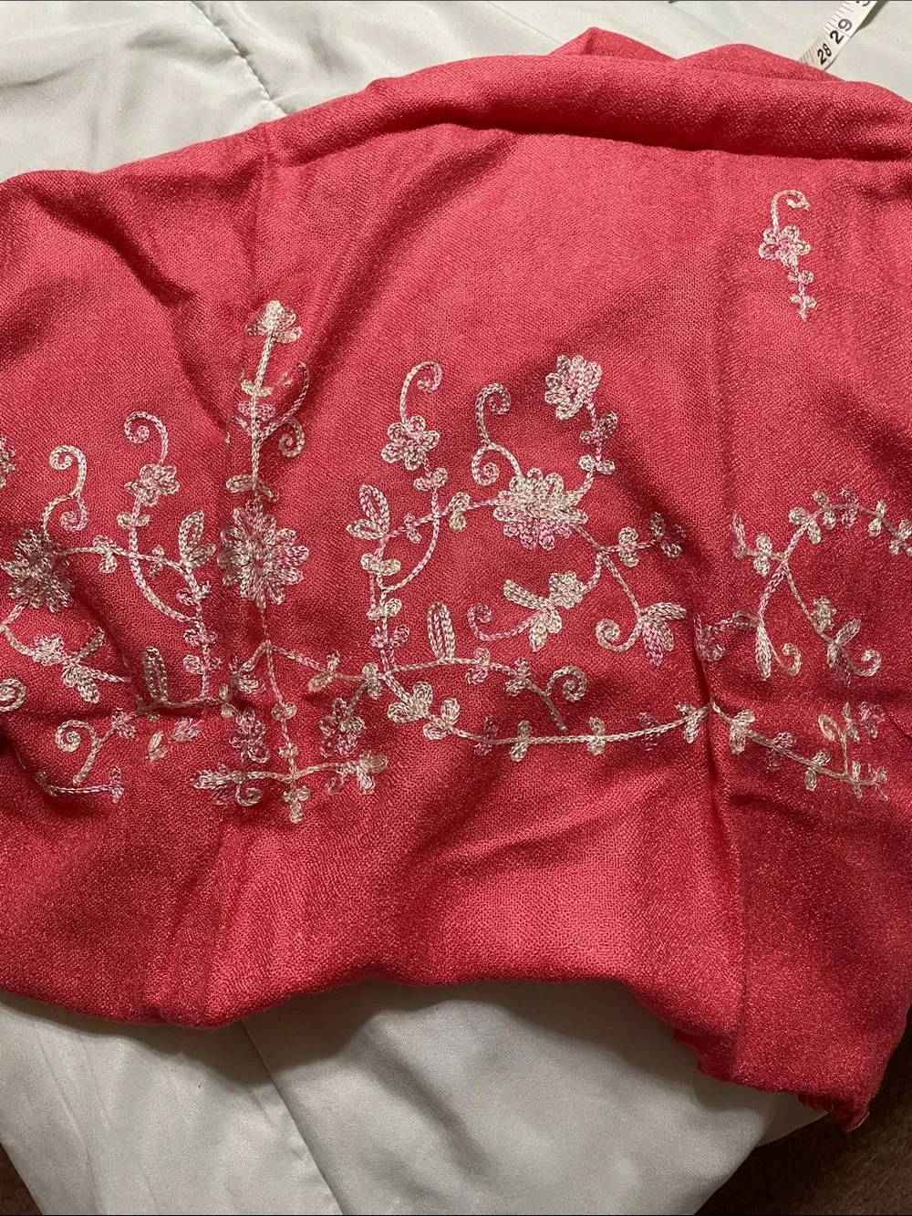 Embroidered Pink Women's Shawl Wrap with Fringe